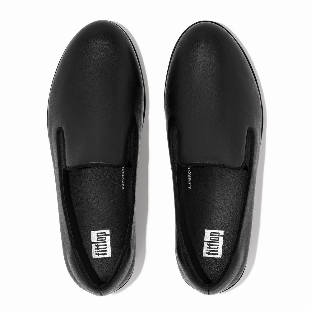 Fitflop SUPERSKATE Leather Loafers Dames Zwart | LQM746082