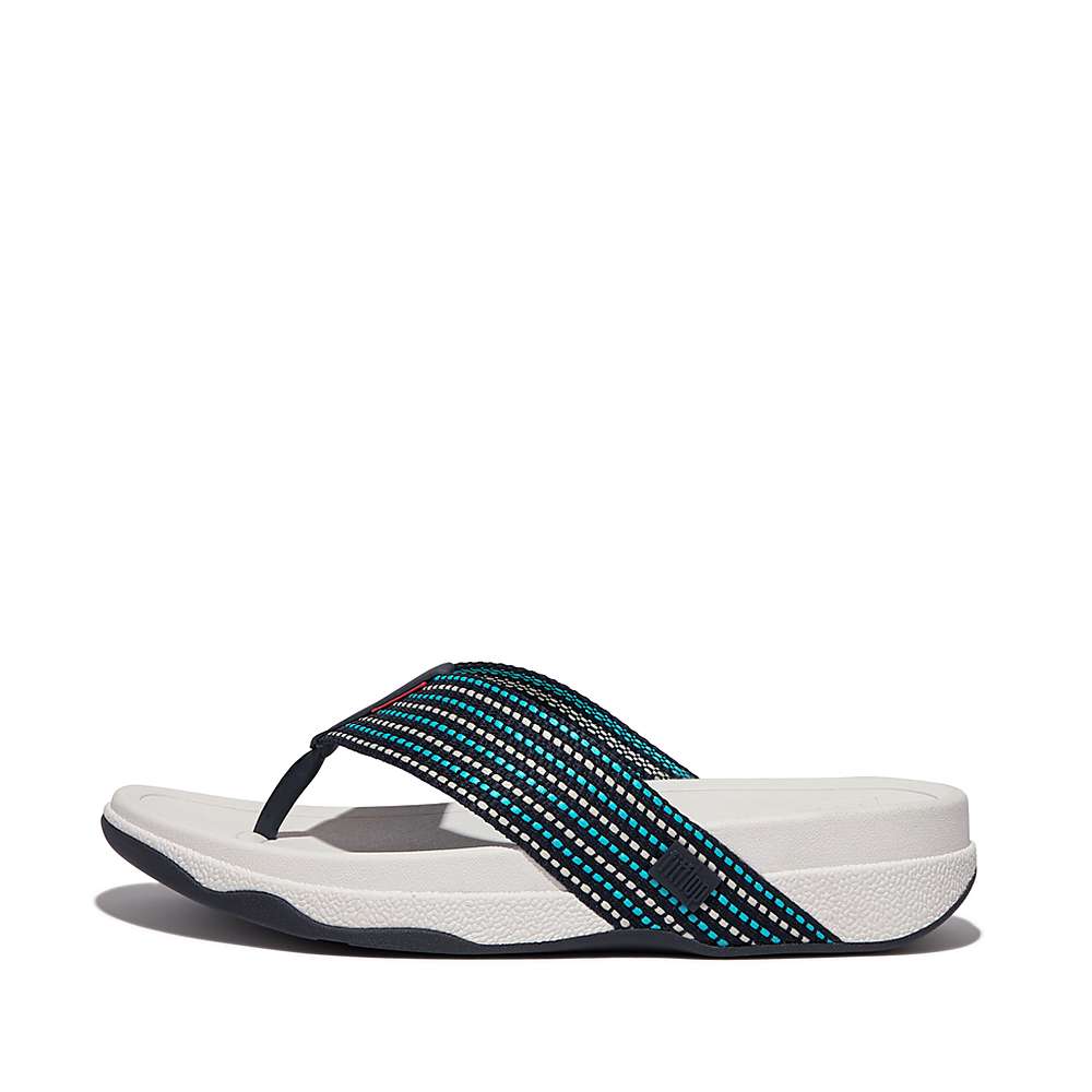 Fitflop SURFER Stripe Toe-Post Sandalen Heren Donkerblauw Wit | ECG514760