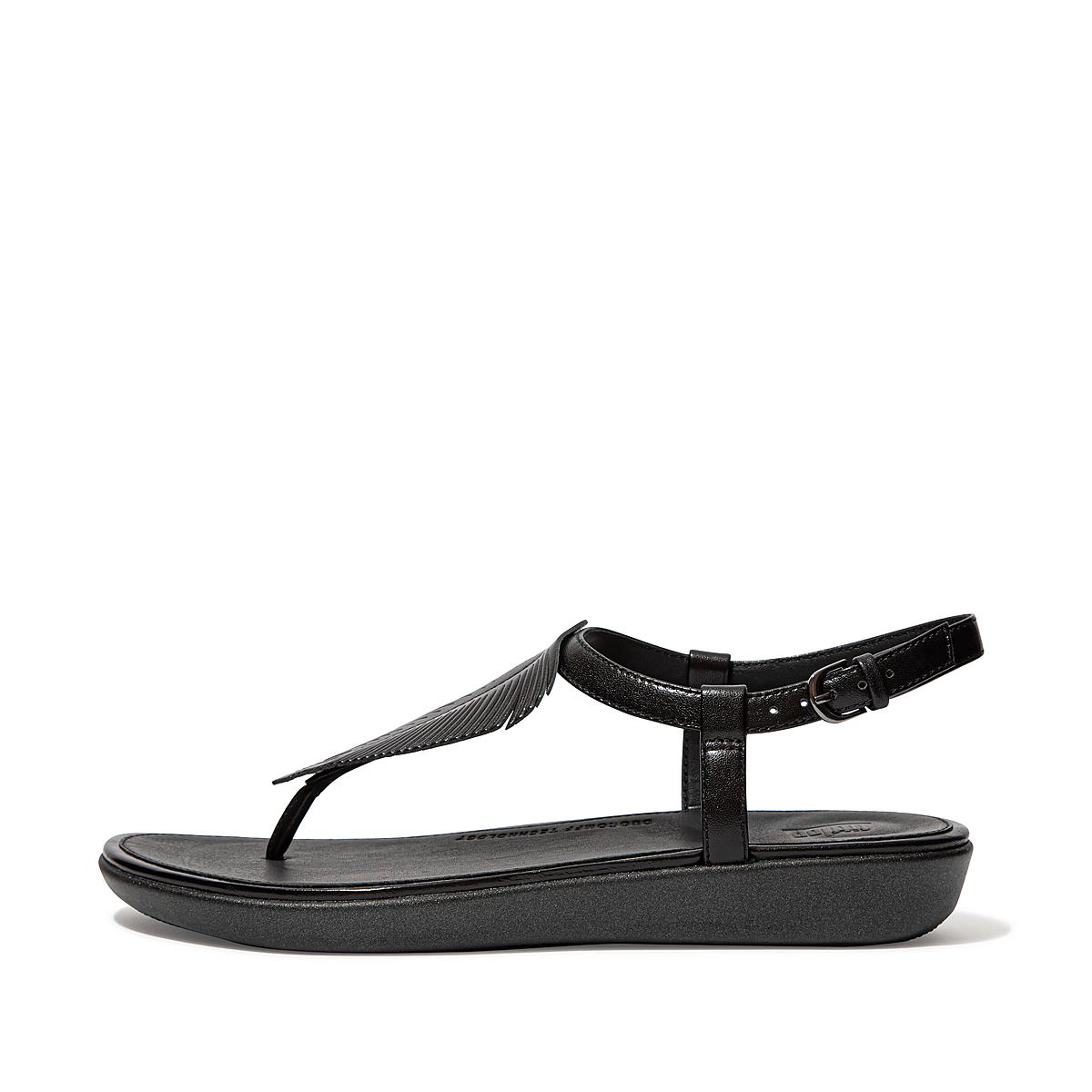 Fitflop TIA Feather Metallic Leather Back-Strap Sandalen Dames Zwart | GFT768450