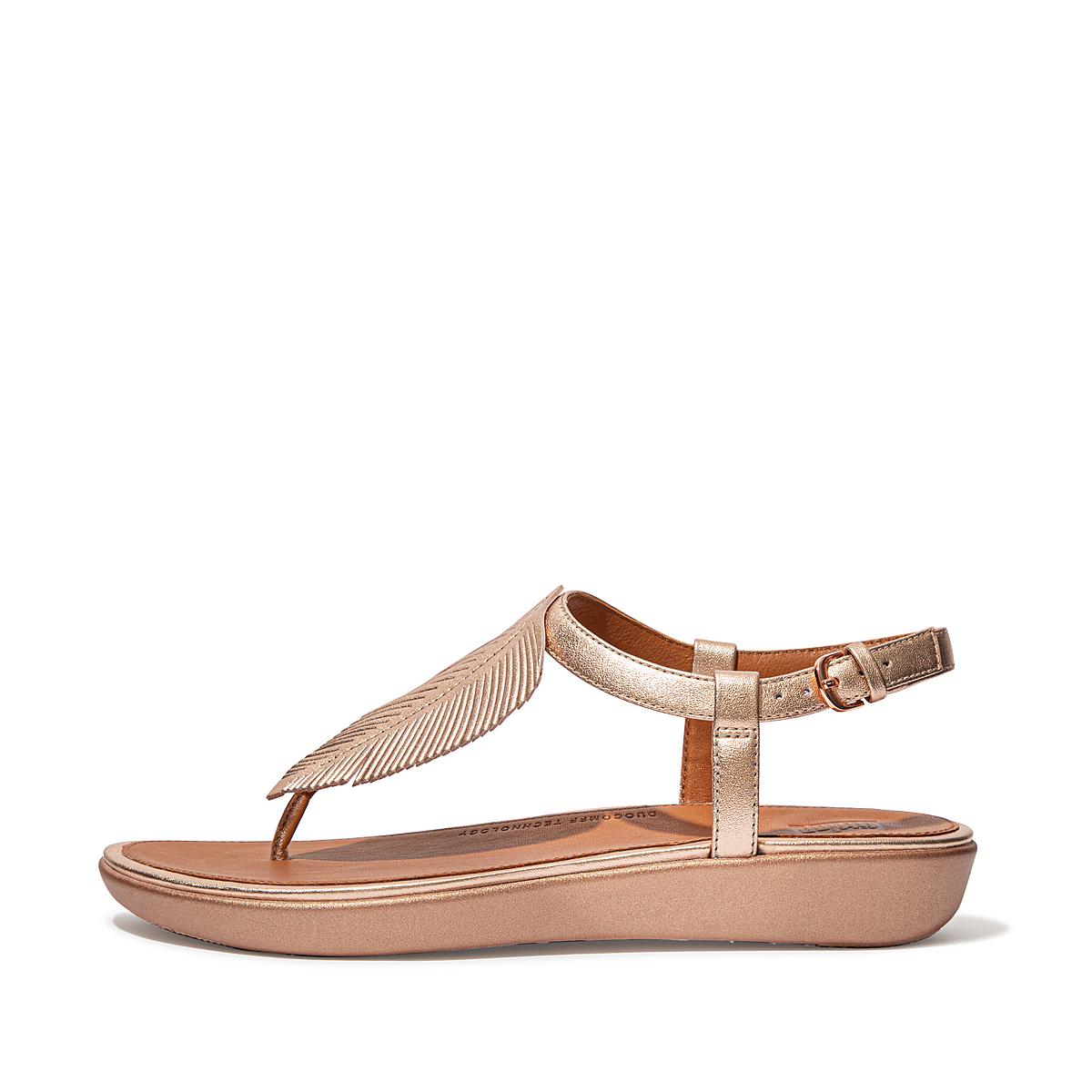 Fitflop TIA Feather Metallic Leather Back-Strap Sandalen Dames Roze Goud | OQT458760