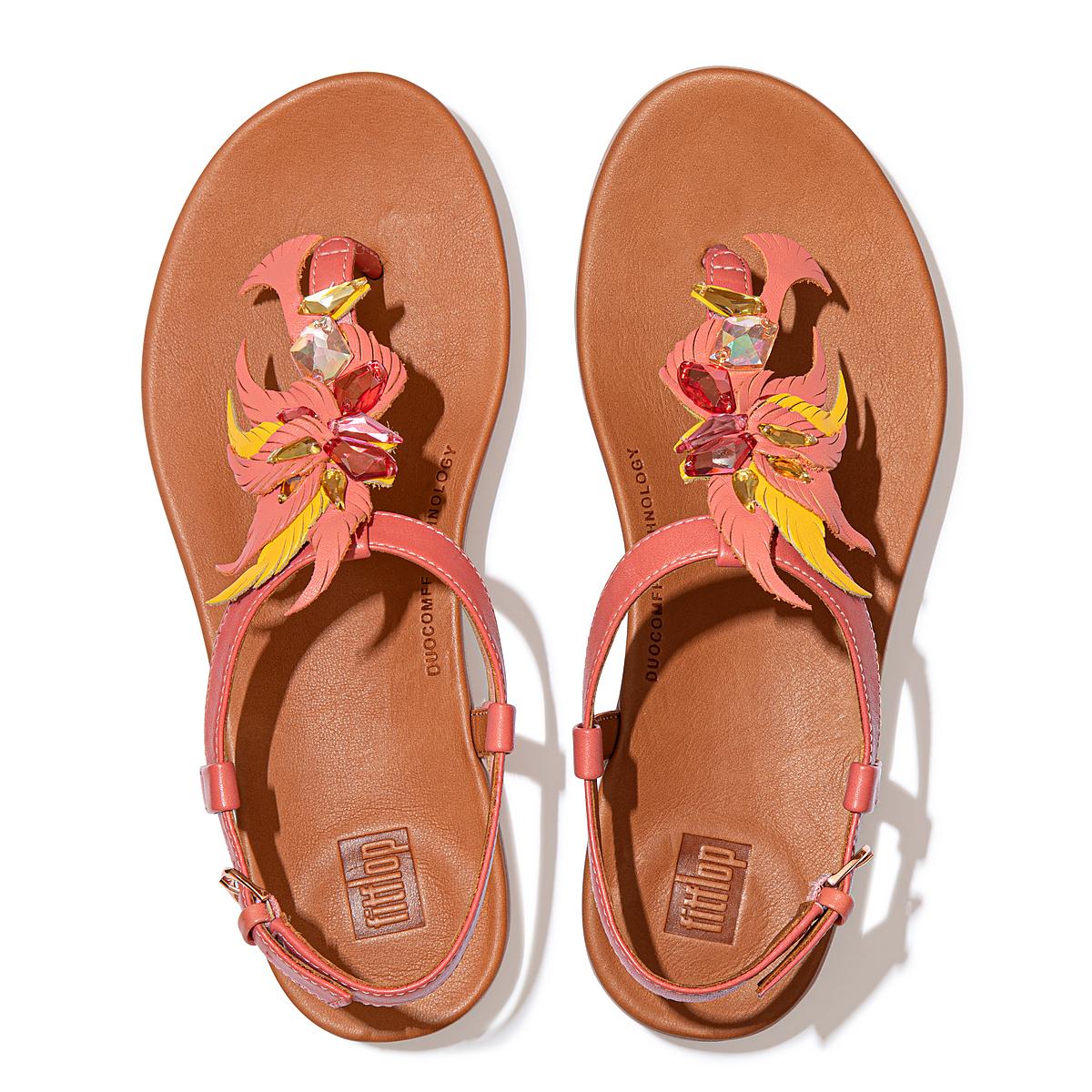 Fitflop TIA Jewel Feather Leather Back-Strap Sandalen Dames Roze | FZO602891