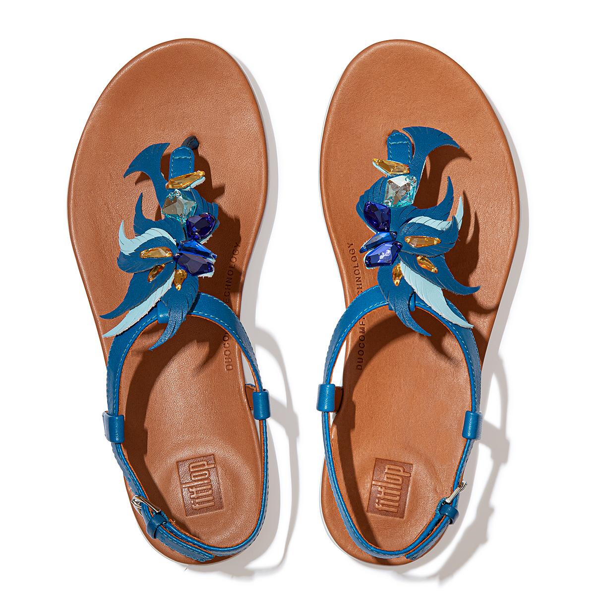 Fitflop TIA Jewel Feather Leather Back-Strap Sandalen Dames Blauw | VLB530628