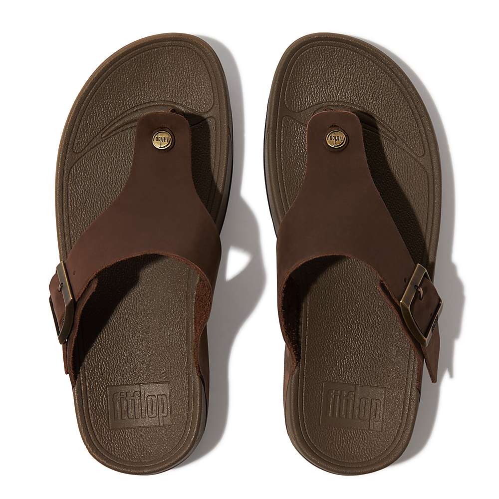 Fitflop TRAKK II Buckle Nubuck Toe-Posts Sandalen Heren Bruin | WZU308752