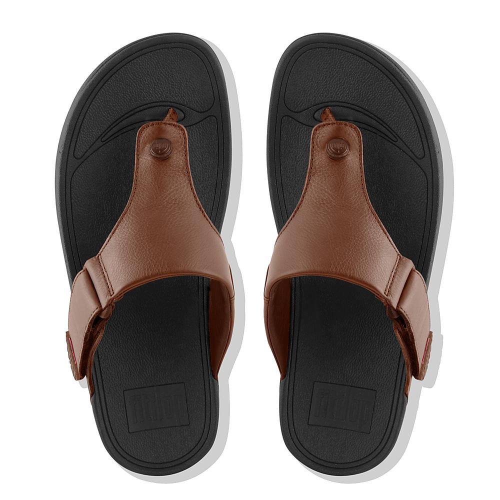 Fitflop TRAKK II Leather Teenslippers Heren Donkerbruin | MVP063418