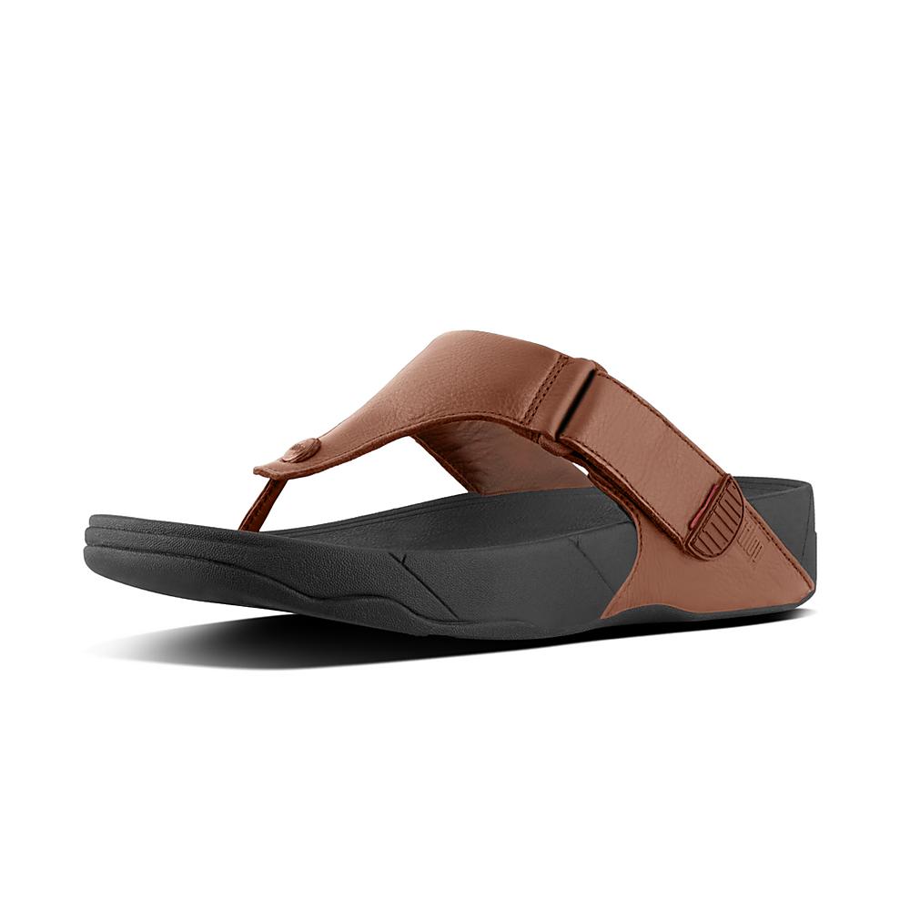 Fitflop TRAKK II Leather Teenslippers Heren Donkerbruin | MVP063418