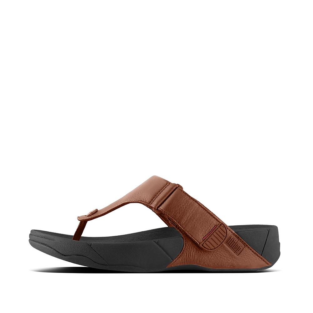 Fitflop TRAKK II Leather Teenslippers Heren Donkerbruin | MVP063418