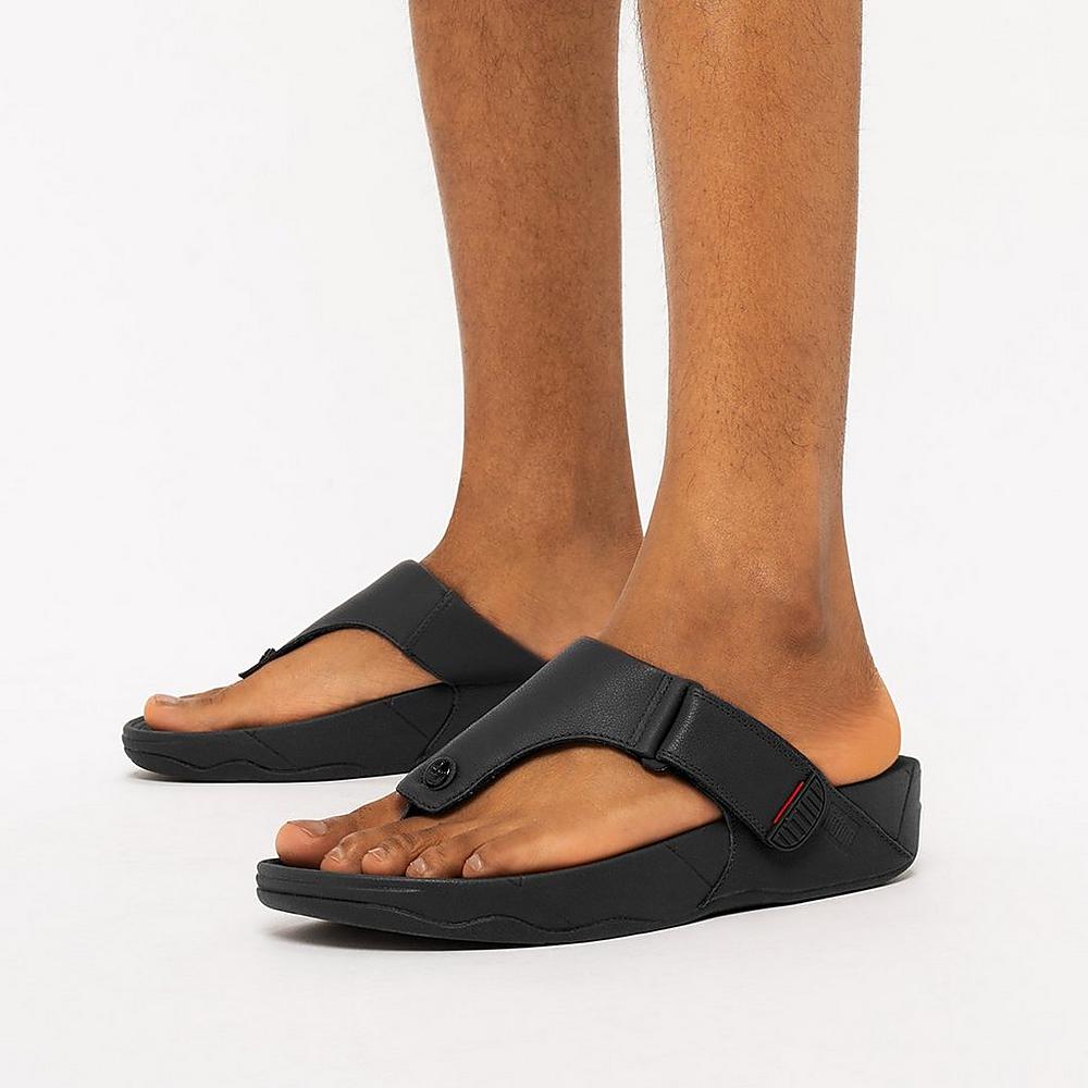 Fitflop TRAKK II Leather Toe-Post Sandalen Heren Zwart | YUJ395812