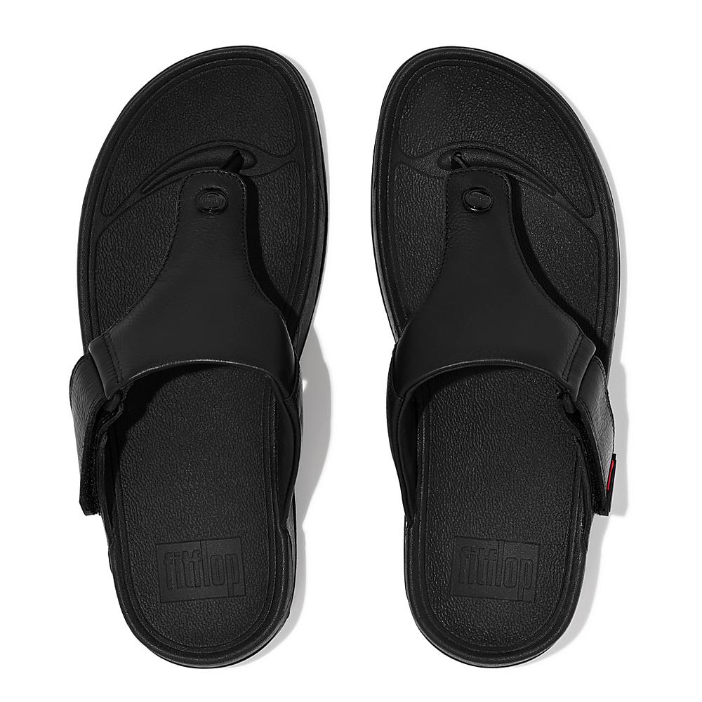 Fitflop TRAKK II Leather Toe-Post Sandalen Heren Zwart | YUJ395812