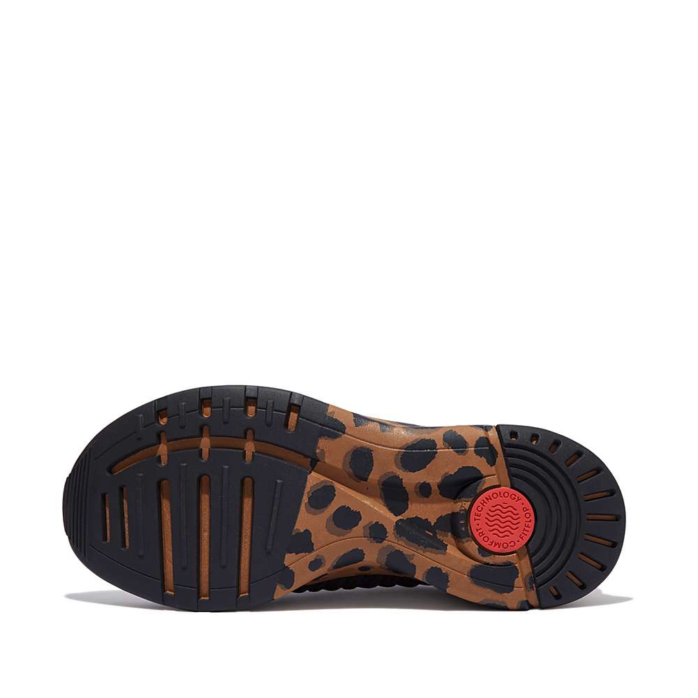 Fitflop VITAMIN FF Leopard-Sole Knit Sports Sneakers Dames Bruin | PVB137408